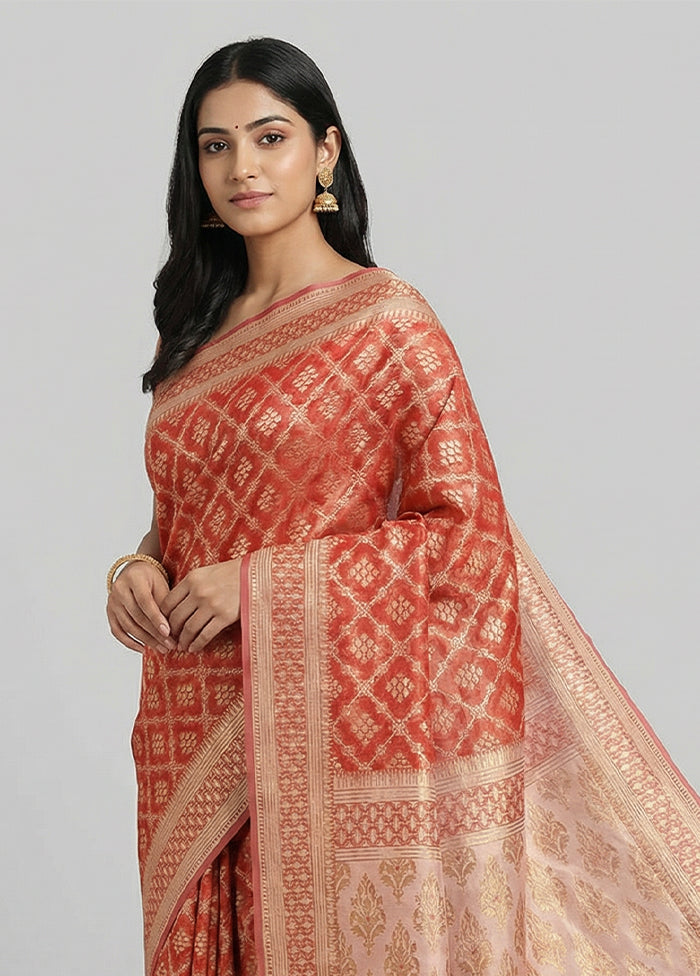 Pink Kora Silk Saree With Blouse Piece