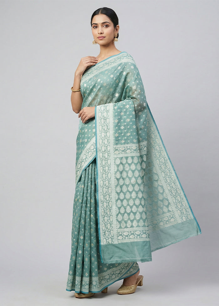 Green Kora Silk Saree With Blouse Piece