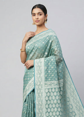Green Kora Silk Saree With Blouse Piece