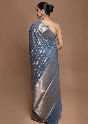 Blue Kora Silk Saree With Blouse Piece