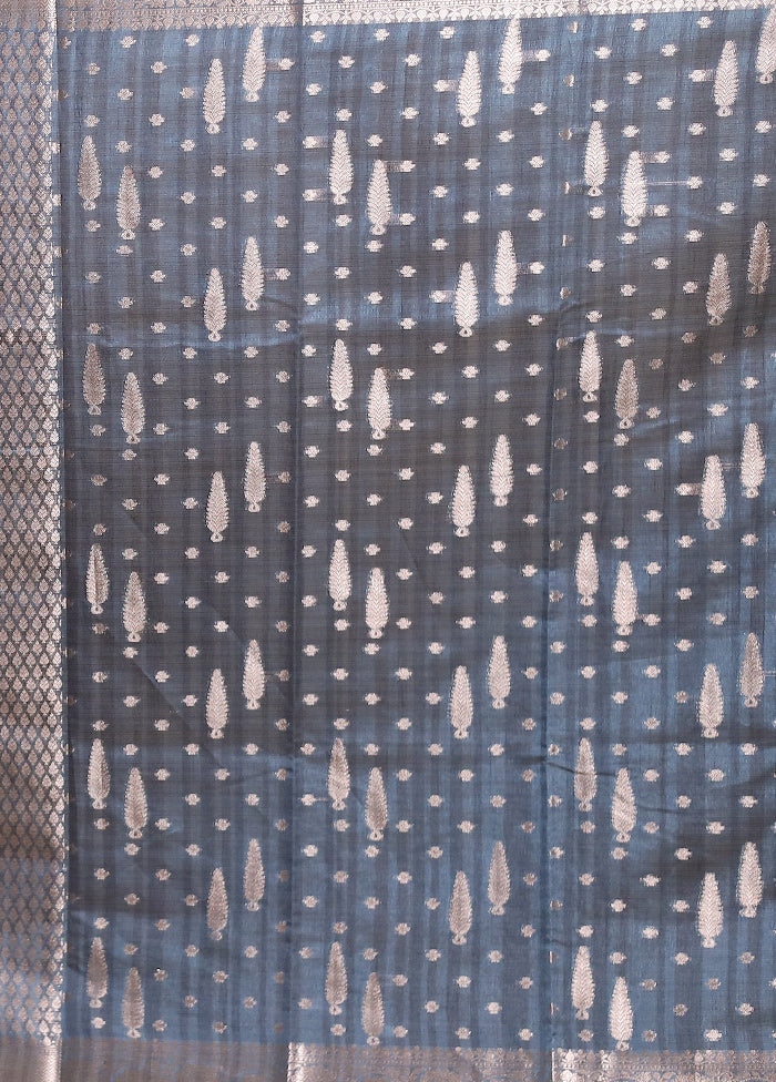 Blue Kora Silk Saree With Blouse Piece