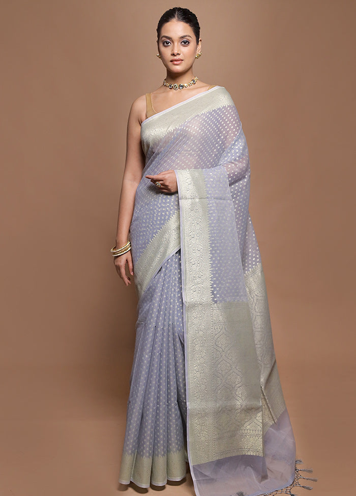 Grey Kora Silk Saree With Blouse Piece
