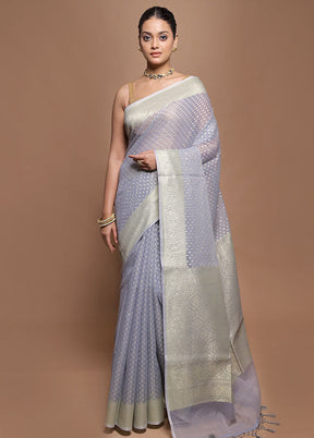 Grey Kora Silk Saree With Blouse Piece