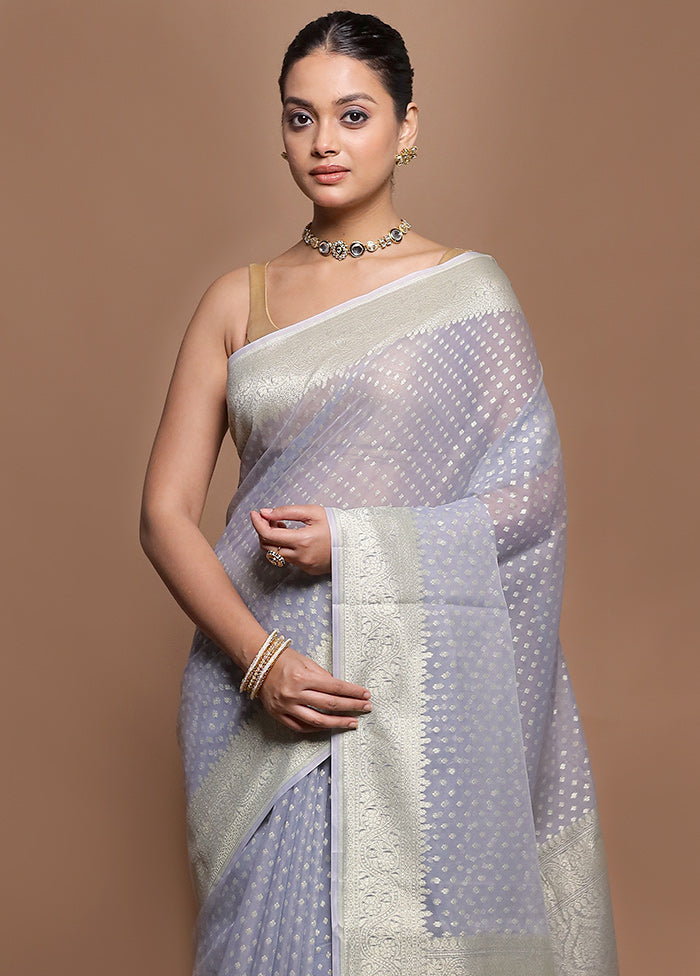 Grey Kora Silk Saree With Blouse Piece