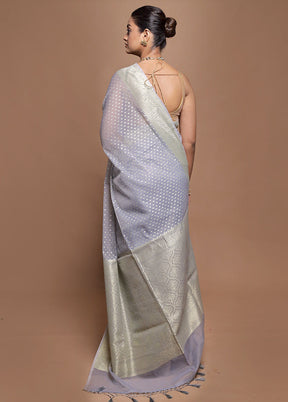 Grey Kora Silk Saree With Blouse Piece