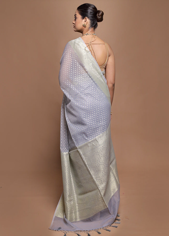 Grey Kora Silk Saree With Blouse Piece