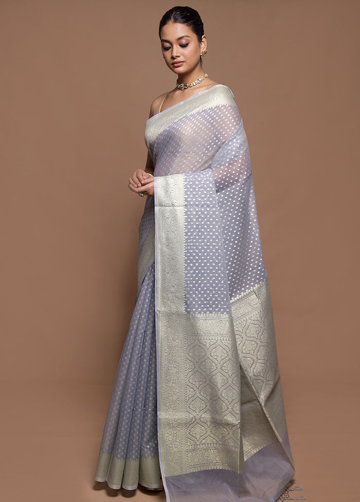 Grey Kora Silk Saree With Blouse Piece
