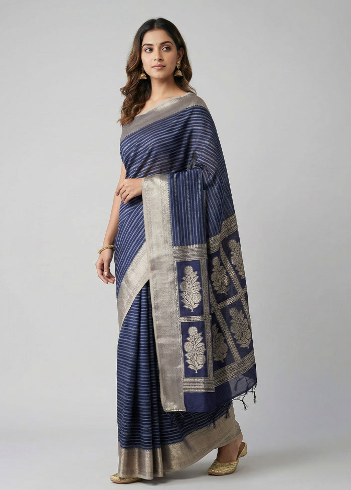 Blue Kora Silk Saree With Blouse Piece