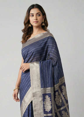 Blue Kora Silk Saree With Blouse Piece