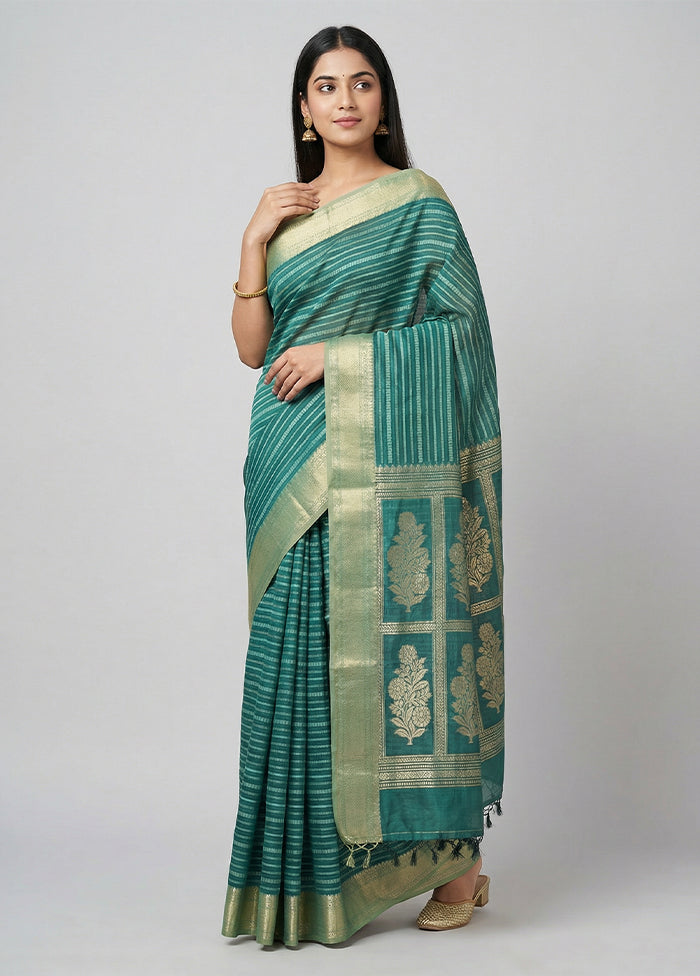 Green Kora Silk Saree With Blouse Piece