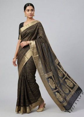 Black Kora Silk Saree With Blouse Piece