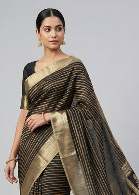 Black Kora Silk Saree With Blouse Piece