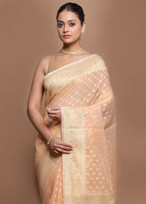 Peach Kora Silk Saree With Blouse Piece