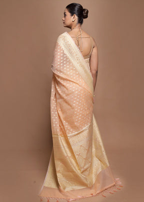Peach Kora Silk Saree With Blouse Piece