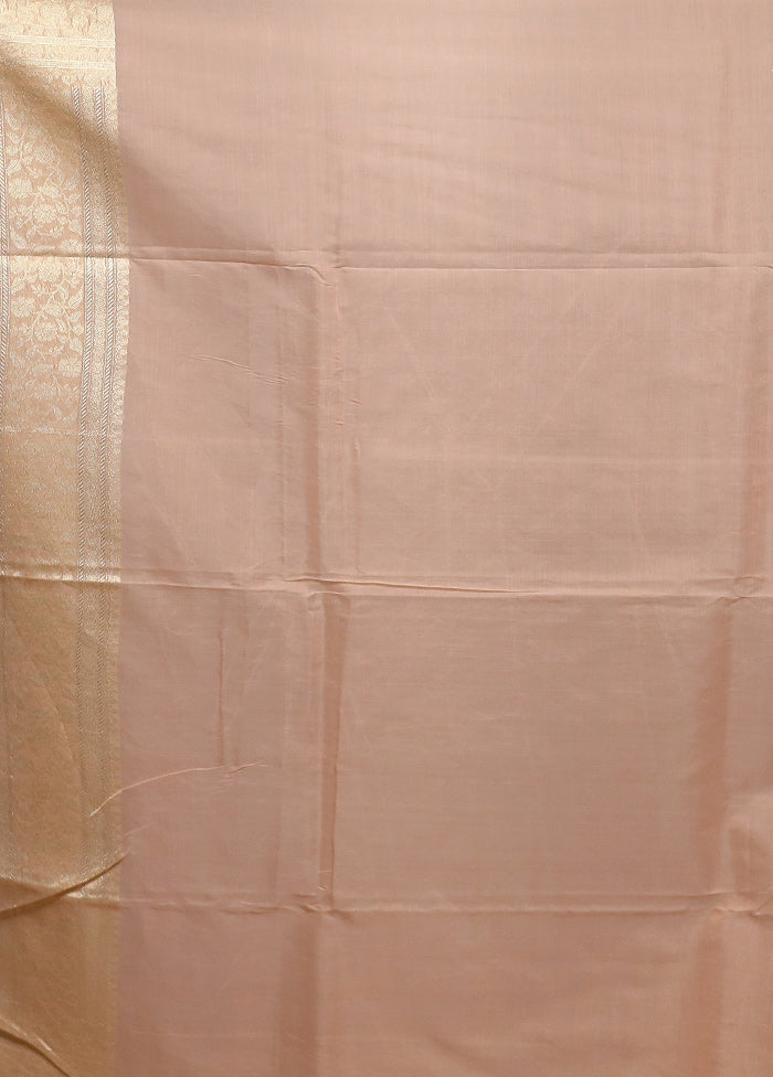 Peach Kora Silk Saree With Blouse Piece