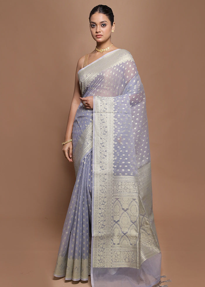 Grey Kora Silk Saree With Blouse Piece