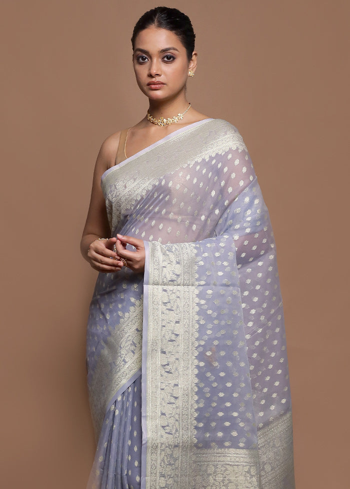 Grey Kora Silk Saree With Blouse Piece