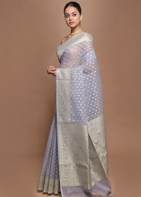 Grey Kora Silk Saree With Blouse Piece