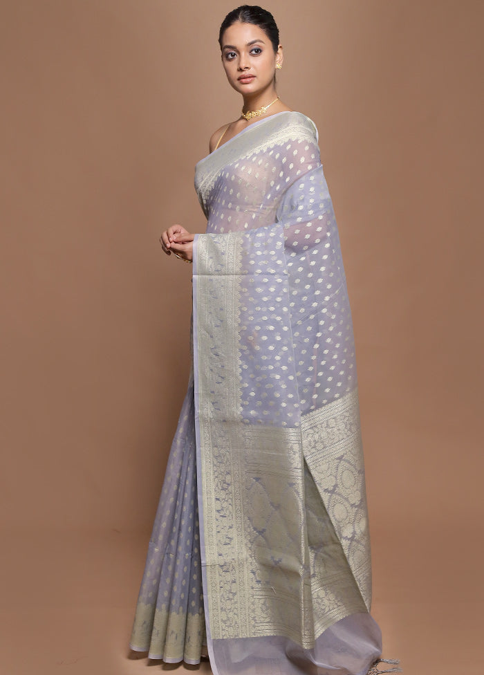Grey Kora Silk Saree With Blouse Piece