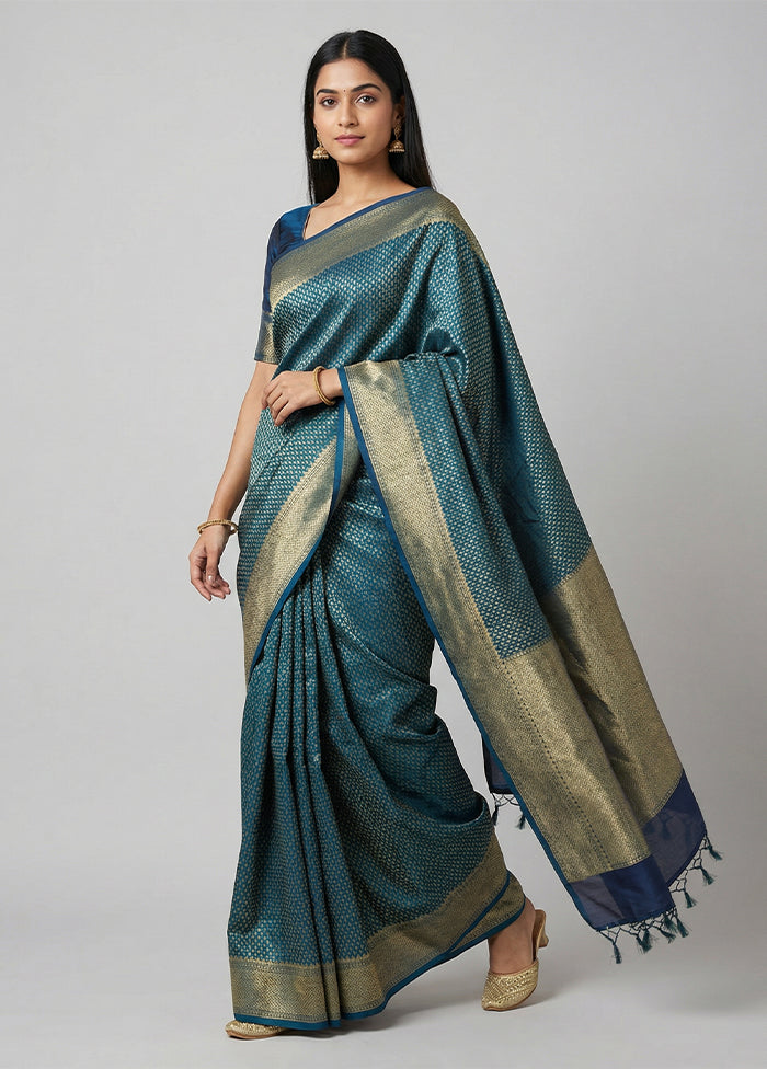 Blue Kora Silk Saree With Blouse Piece