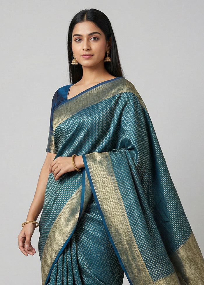 Blue Kora Silk Saree With Blouse Piece