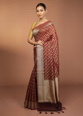 Maroon Kora Silk Saree With Blouse Piece