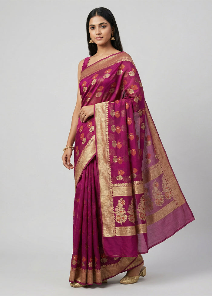 Purple Kora Silk Saree With Blouse Piece