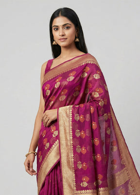 Purple Kora Silk Saree With Blouse Piece