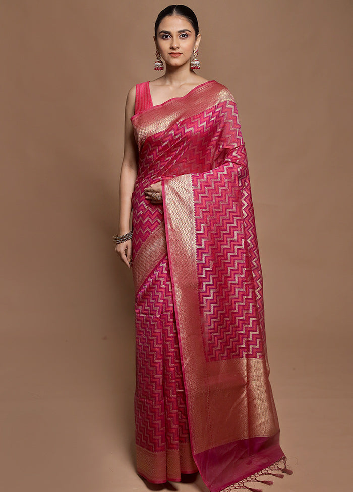 Pink Kora Silk Saree With Blouse Piece