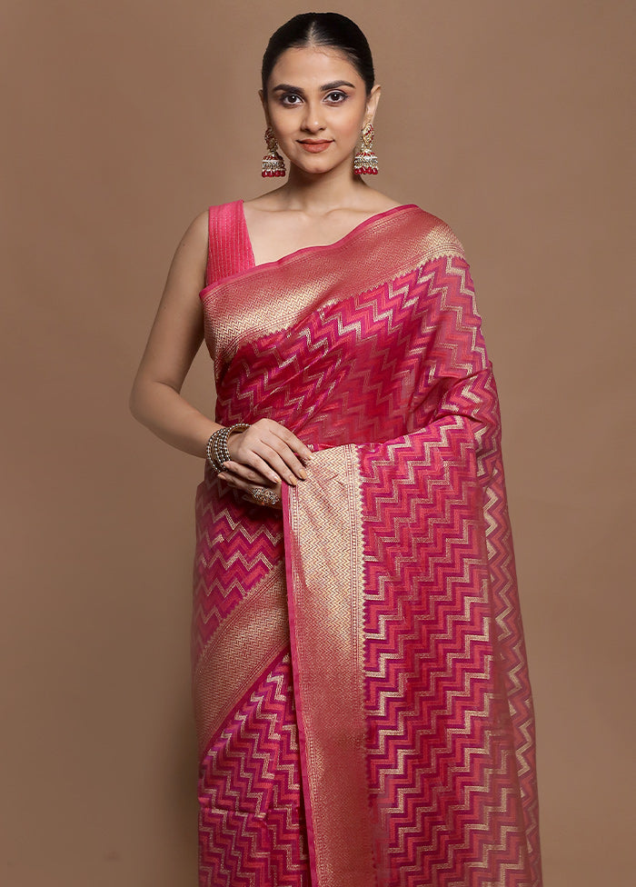 Pink Kora Silk Saree With Blouse Piece