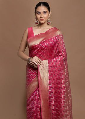 Pink Kora Silk Saree With Blouse Piece