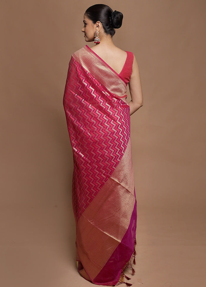 Pink Kora Silk Saree With Blouse Piece