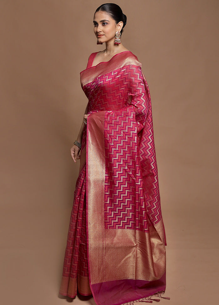 Pink Kora Silk Saree With Blouse Piece