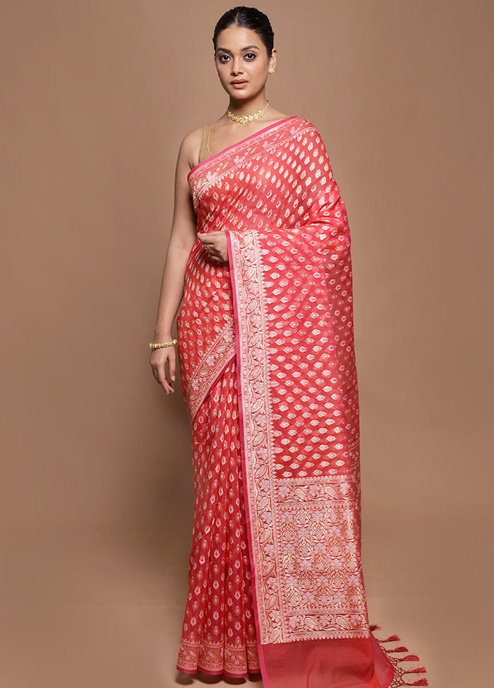 Pink Kora Silk Saree With Blouse Piece