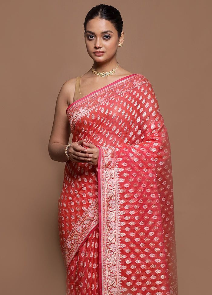 Pink Kora Silk Saree With Blouse Piece