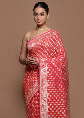 Pink Kora Silk Saree With Blouse Piece