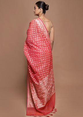 Pink Kora Silk Saree With Blouse Piece