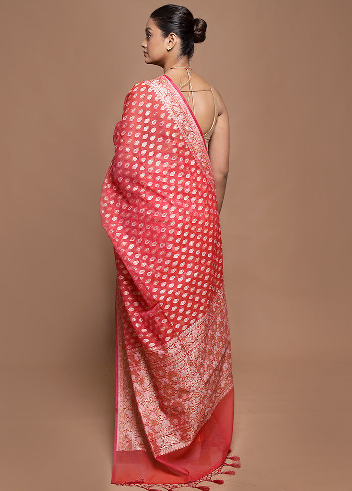 Pink Kora Silk Saree With Blouse Piece