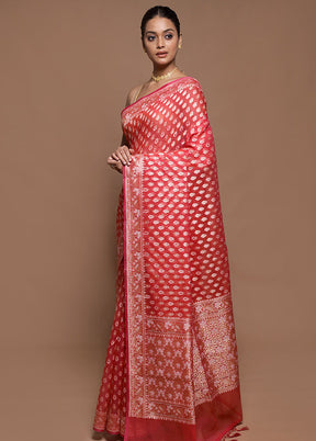 Pink Kora Silk Saree With Blouse Piece