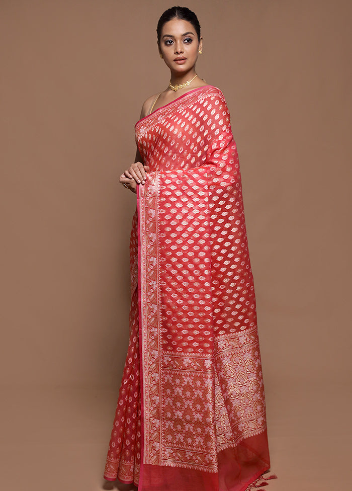Pink Kora Silk Saree With Blouse Piece