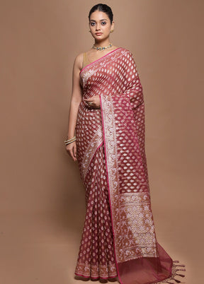 Brown Kora Silk Saree With Blouse Piece