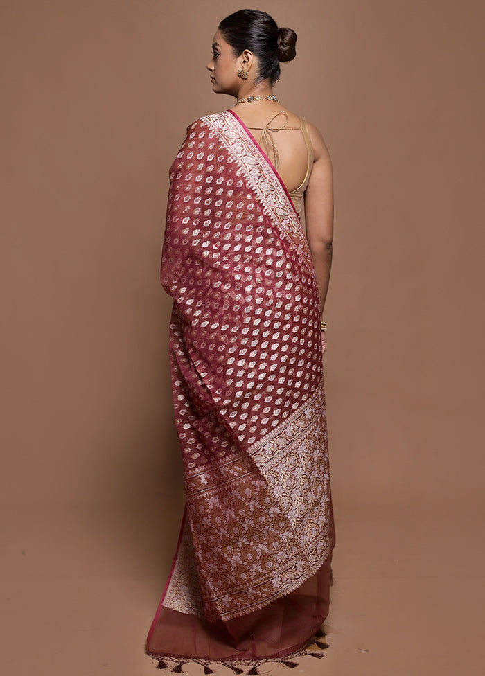 Brown Kora Silk Saree With Blouse Piece
