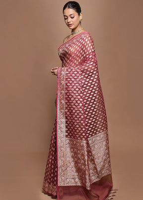 Brown Kora Silk Saree With Blouse Piece
