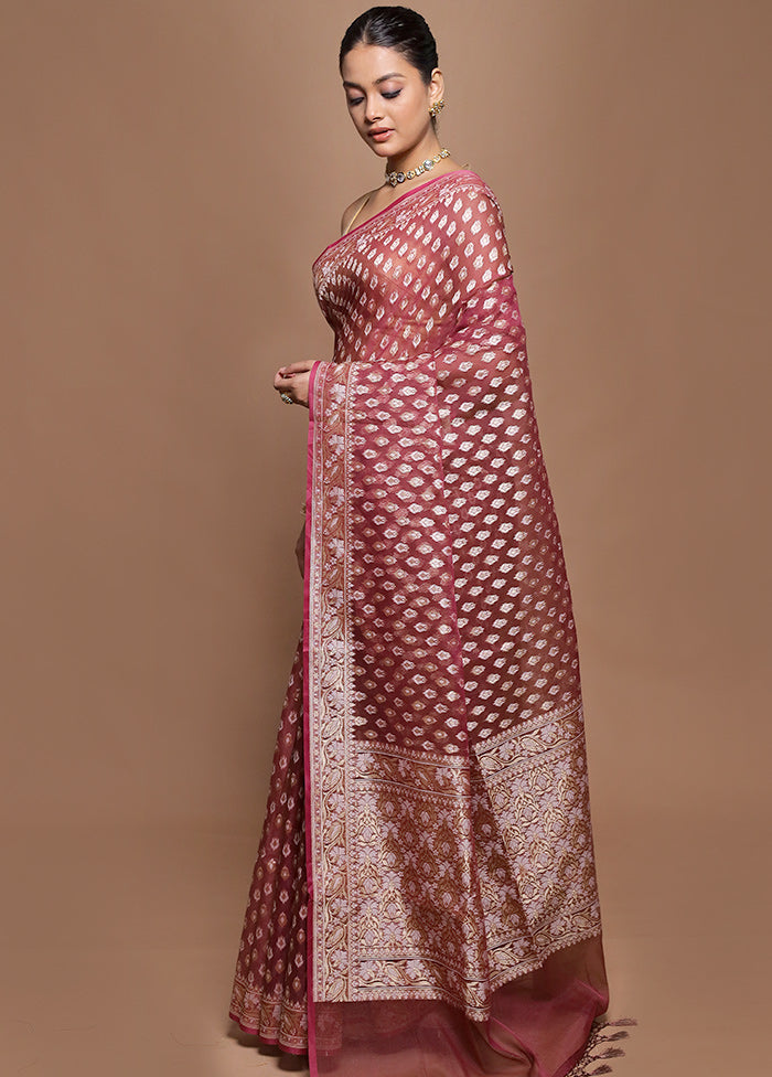 Brown Kora Silk Saree With Blouse Piece