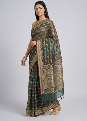 Green Kora Silk Saree With Blouse Piece