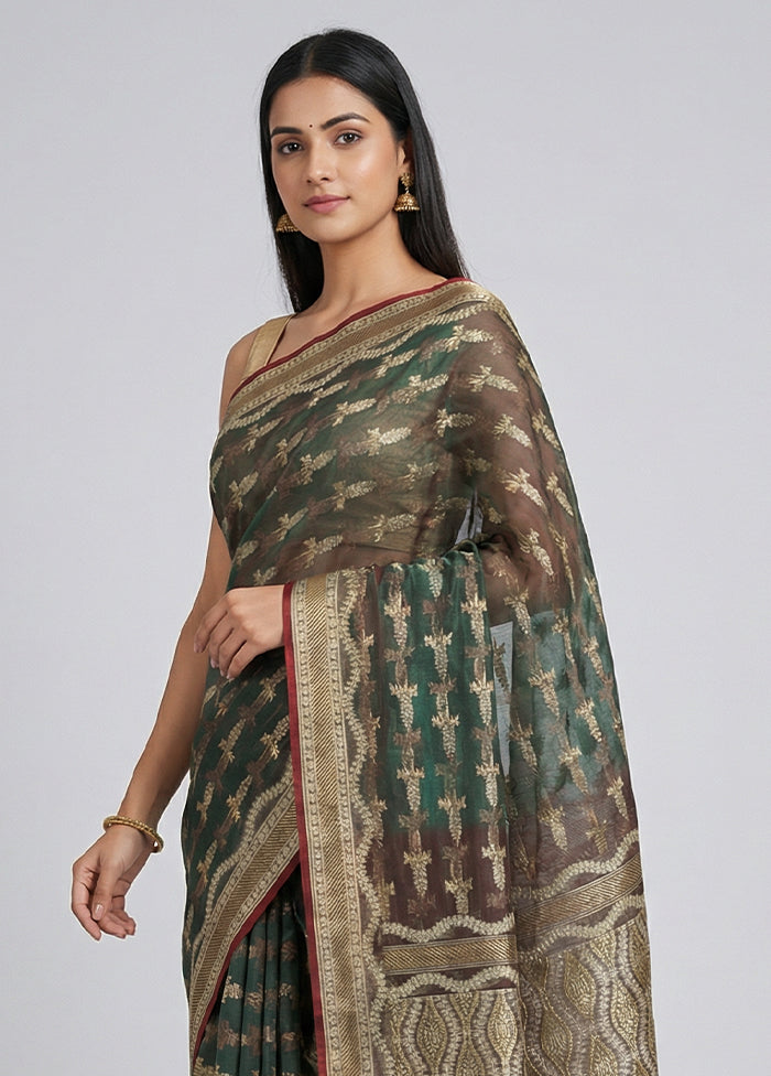 Green Kora Silk Saree With Blouse Piece