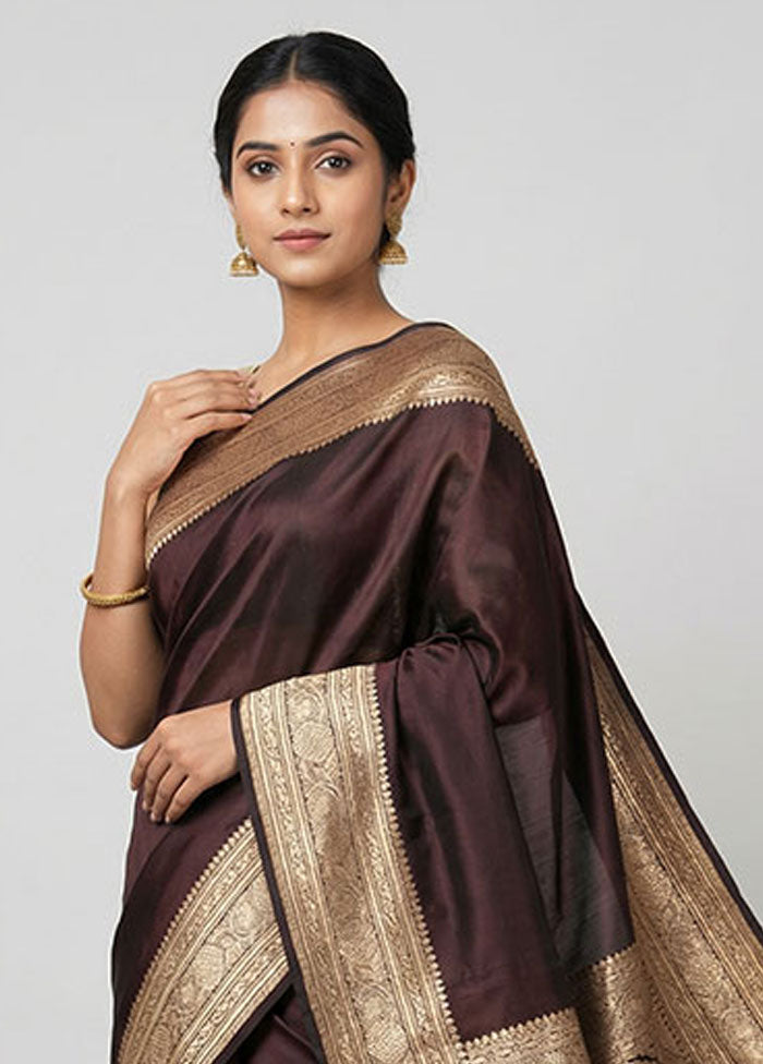 Maroon Banarasi Silk Saree With Blouse Piece
