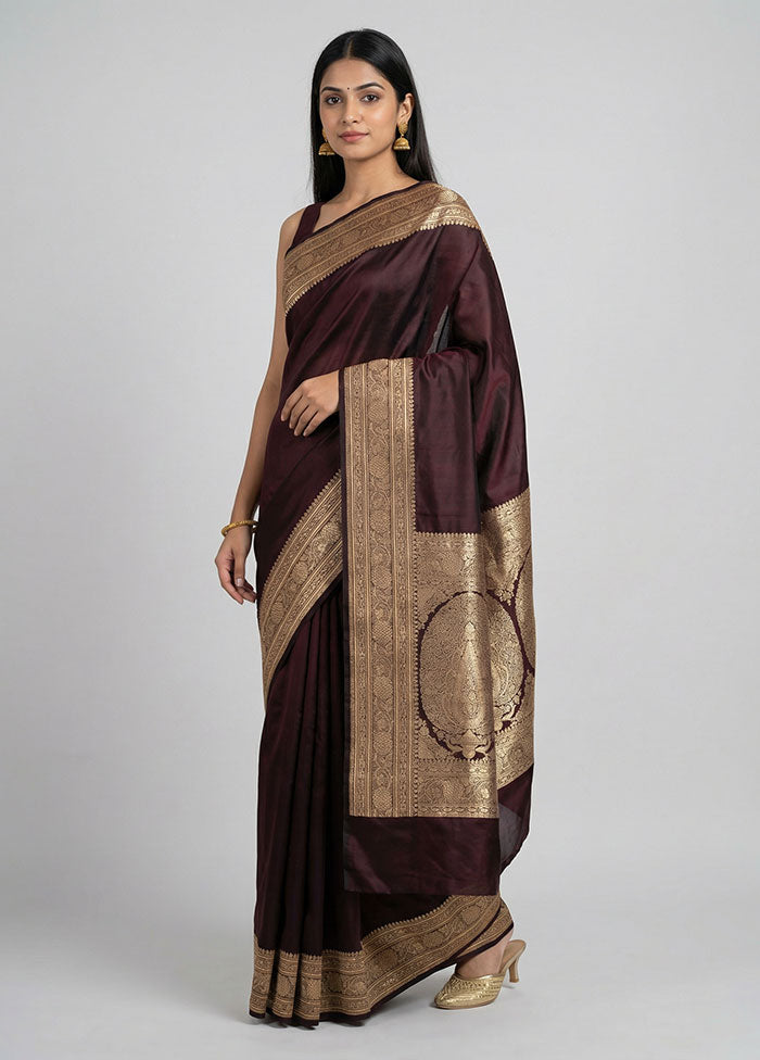 Maroon Banarasi Silk Saree With Blouse Piece