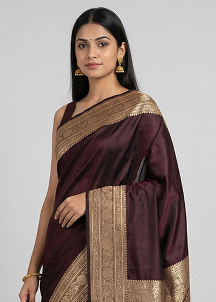 Maroon Banarasi Silk Saree With Blouse Piece