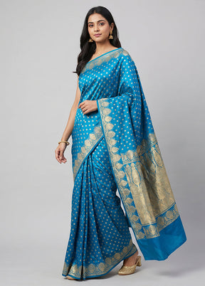 Blue Handloom Banarasi Pure Silk Saree With Blouse Piece